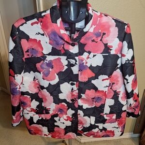 Alfred Dunner Pink and Black Floral Jacket. Size 18 Petite